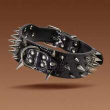 铆钉大号犬项圈，耐用可调节PU皮革宠物项圈，适合中大型犬，宠物用品，可调节防咬项圈，适用于小型、中型和比特犬 - 彩色 - 查看 7