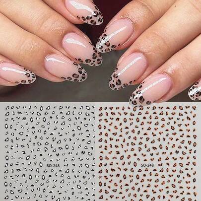 2pcs 3D Leopard Print Nail Stickers, Autumn/Winter French Leopard Design Y2K Style Nail Art Stickers, Animal Print Self-Adhesive Nail Decals