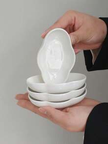 1个/2个/4个/5个 简约白色云朵造型陶瓷盘，冰淇淋甜点碗，家用沙拉布丁碗，婴儿辅食陶瓷碗，创意小众零食碗 - 白色 - 查看 3