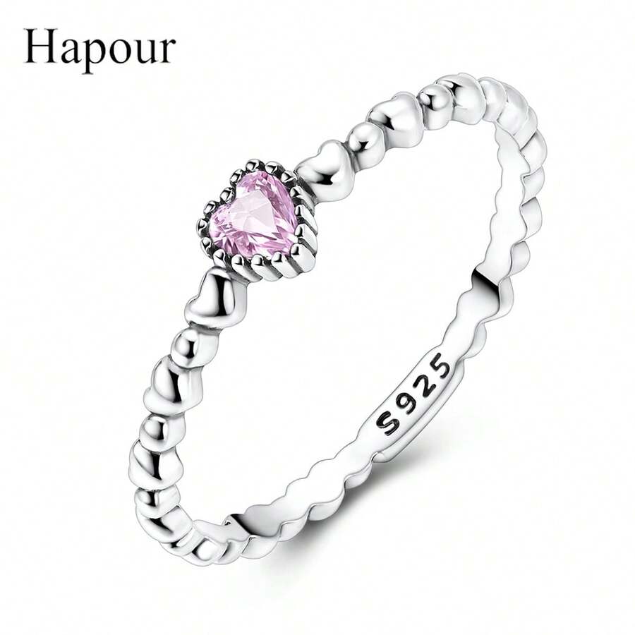 925 Sterling Silver Heart-Shaped Ring, Minimalist & Elegant Design, Inlaid With Pink Cubic Zirconia, Exquisite Jewelry For Women, Symbolizing Love And Protection, A Gift For Her