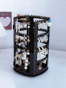 1个5层旋转透明首饰收纳展示架，适用于耳环、项链等 - 無色 - 查看 9