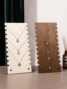 1pc Wooden Necklace Display Stand, Home/Booth Jewelry Organizer Hanging Rack, Creative Trapezoid Jewelry Holder - Multicolor - View 8