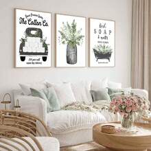 3pcs Plant Oil Painting Art Set - Includes Framed Prints Of Vintage Truck, Bathtub, And Handmade Soap Designs - Suitable For Modern Farmhouse Decor In Bathroom, Living Room And Kitchen - Green And Black Wall Art For Home, Cafe And Office - Multicolor - View 5