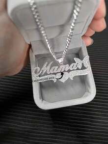 1PC Customized 316L Stainless Steel Name Necklace, Bohemian Style Custom Atomized Letter Pendant, Thick Cuban Chain, Men's And Women's Jewelry, Perfect For Weddings, Thanksgiving, Christmas Gifts ﻿ - Style 22 - View 3