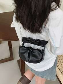 蝴蝶结荷叶边云朵包，甜美少女风迷你链条包，手提/斜挎两用，少女心爆棚 - 彩色 - 查看 3