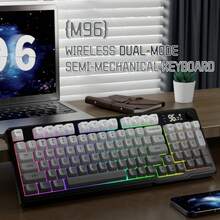 ATTACK SHARK FREEWOLF M96 无线键盘，超薄静音薄膜游戏键盘，带智能显示屏和旋钮，RGB 背光，USB-C 可充电，94 键 PBT 键帽，适用于 Windows PC、Mac、Linux - 月光夜色 - 查看 1