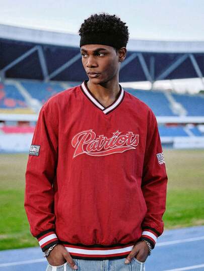 EVRINFINITE DIYIE Men's Fashion Sweatshirt, V-Neck Embroidered Sweatshirt, Y2K Sweatshirt, Collegiate Sports Sweatshirt, Comfortable Commuter Sweatshirt