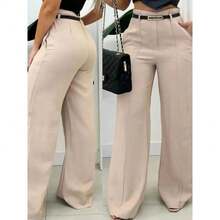 Women's Wide-Leg Pants, Tailored Style, High Waist With Belt, Pockets, Elegant, Luxurious, , Blogger Style - Multicolor - View 2