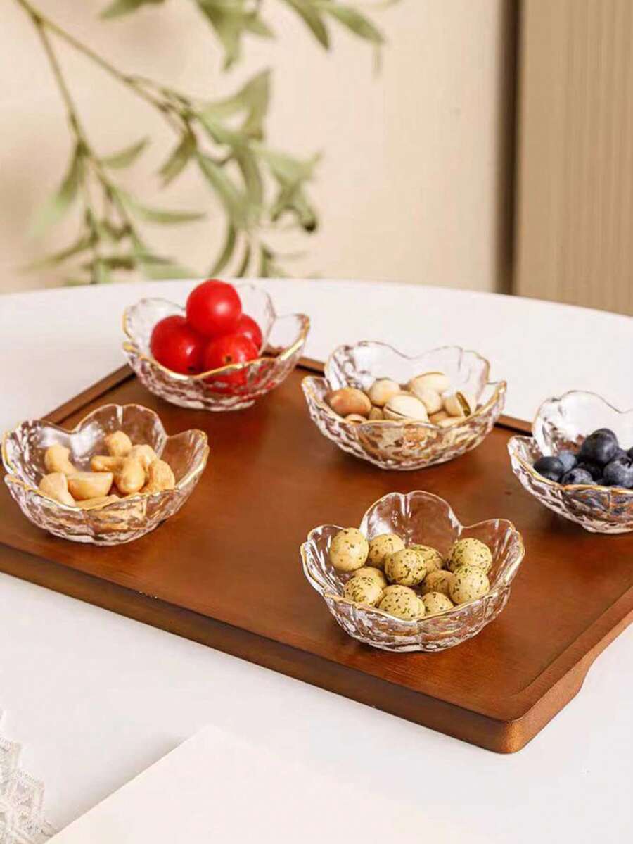 Bộ 3/6 món đĩa khai vị bằng thủy tinh pha lê trong suốt và màu hồng họa tiết hoa anh đào, kèm bát chấm, bát đựng kem, sushi, đĩa nhỏ bằng thủy tinh màu hồng thích hợp cho đĩa thịt nguội (có và không có viền vàng) - Nhiều màu - Xem 1