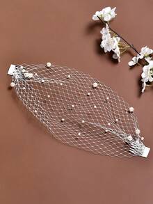 1pc Hot Selling Bridal Birdcage Veil, Hollow Mesh Veil With Beaded Mask, Wedding Party Banquet Accessory - Multicolor - View 5