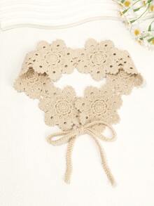 1pc Floral Hollow-Out Knitted Headband - Beige - View 4