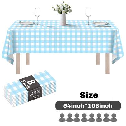 3/8pcs Disposable Plastic Tablecloth, Checkered Multi-Color PEVA Material Picnic Mat, Waterproof Oilproof For Kitchen, Dining Room Decoration