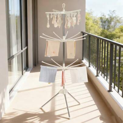 Séchoir à linge portable à 3 niveaux, design trépied pliable, support de suspension rotatif à 360°, convient pour le séchage de vêtements à l'intérieur et à l'extérieur, pratique