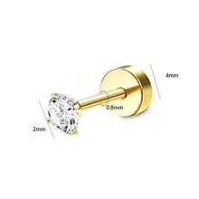 12pcs/Set Gold Stainless Steel Stud Earrings, Round Barbell Earrings With 4-Prong Cubic Zirconia - Multicolor - View 5