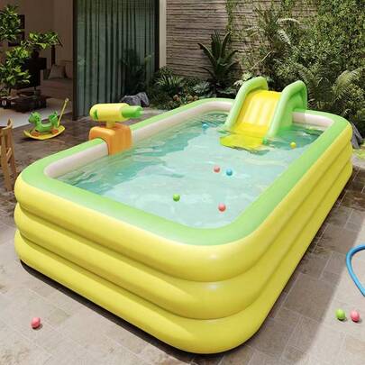 1pc Large Portable Inflatable Swimming Pool - Suitable For Family And Party Use, Yellow And Green Combination, PVC Material Multifunctional Set For Indoor/Outdoor Use - Ideal For Children's Bathing, Pet Bathing And Water Play