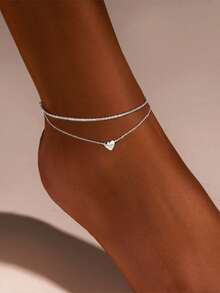 EleRunis 1PC 925 Sterling Silver Dainty Layered Zirconia Heart Love Ankle Bracelet Fashion Foot Adjustable Chain Summer Style Jewelry For Women Girls Girls - Silver - View 2