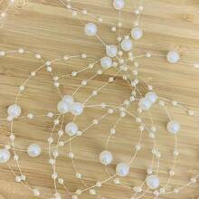 1 Rollo/197 Pulgadas/500cm Cadena de cuentas de línea de pesca de cielo estrellado 8+3, Cadena de cuentas de perlas falsas, Decoración de ramo de boda, Accesorios de joyería DIY, Suministros de joyería hecha a mano, Accesorios para el cabello de novia, Hallazgos de collares y pulseras - Blanco - Ver 5