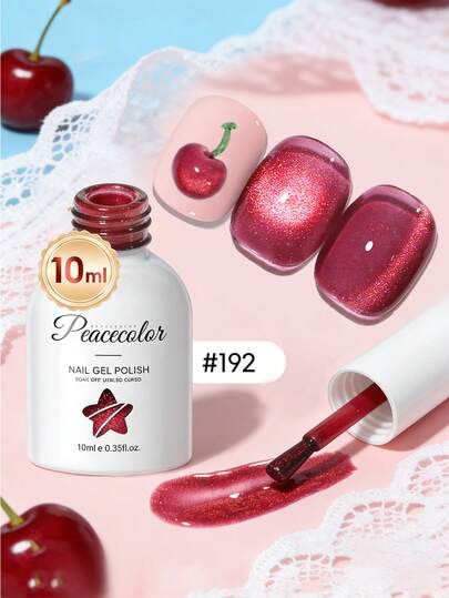  1 Botella de 10ml de esmalte de uñas en gel de efecto ojo de gato rojo PEACECOLOR, con brillo magnético perlado y secado rápido, esencial para la manicura diaria y de fiesta de las mujeres, kit de decoración de uñas de ojo de gato como regalo