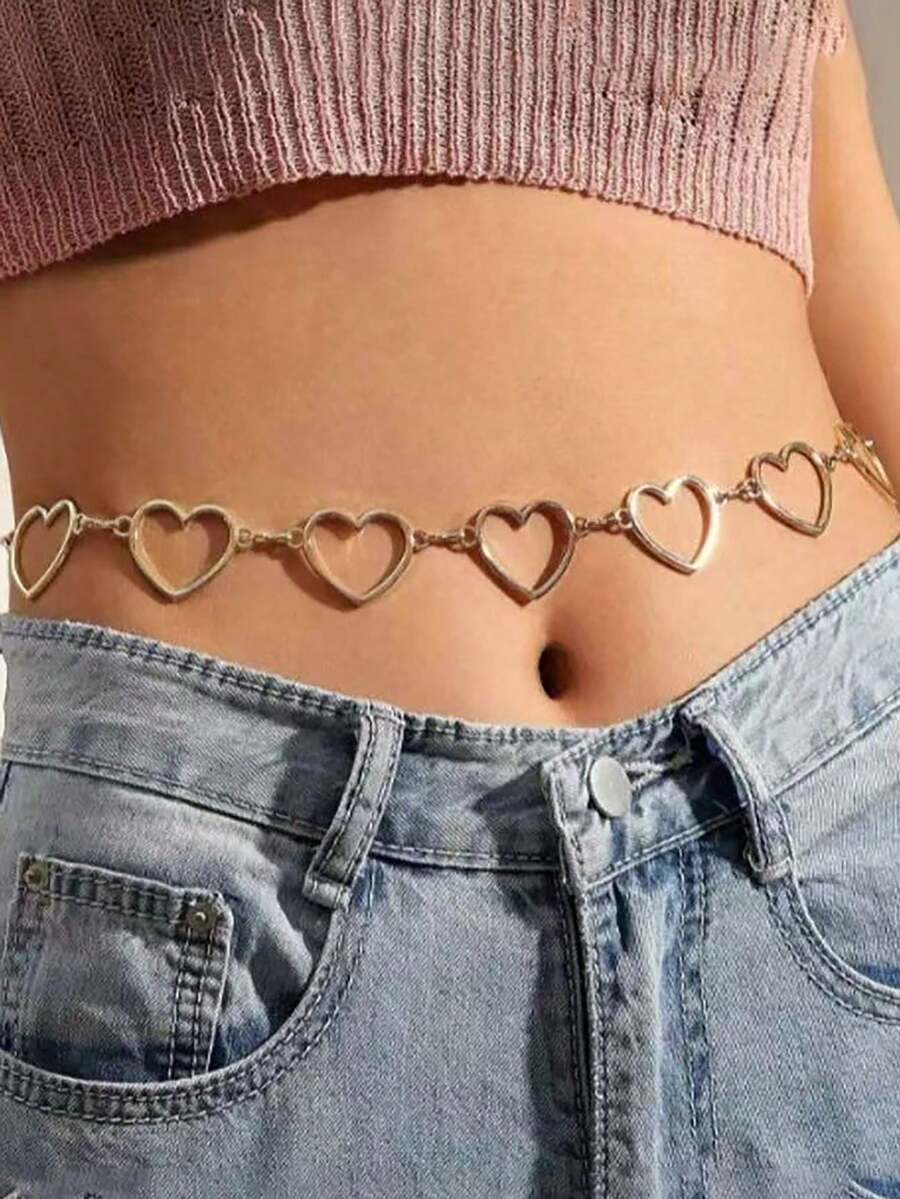 Cadena de cintura con parches en forma de corazón exagerados, estilo Y2K, adecuada como accesorio para playa, vacaciones o atuendo de primavera/verano - Multicolor - Ver 1