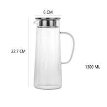 High Borosilicate Glass Cold Water Pitcher, Large Capacity Household Juice Pitcher With Lid, High Temperature Resistant Striped Water Pitcher, 1800ML/2200ML/1650ML/1300ML, Kitchen Transparent Water Pitcher With Stainless Steel Lid. - Simple Vertical Stripe Design (1300ml) - View 8