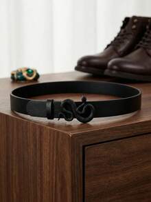 1pc Unisex Snake Buckle Belt, Black High-Grade PU Leather Casual Jeans Waist Belt - Black - View 3