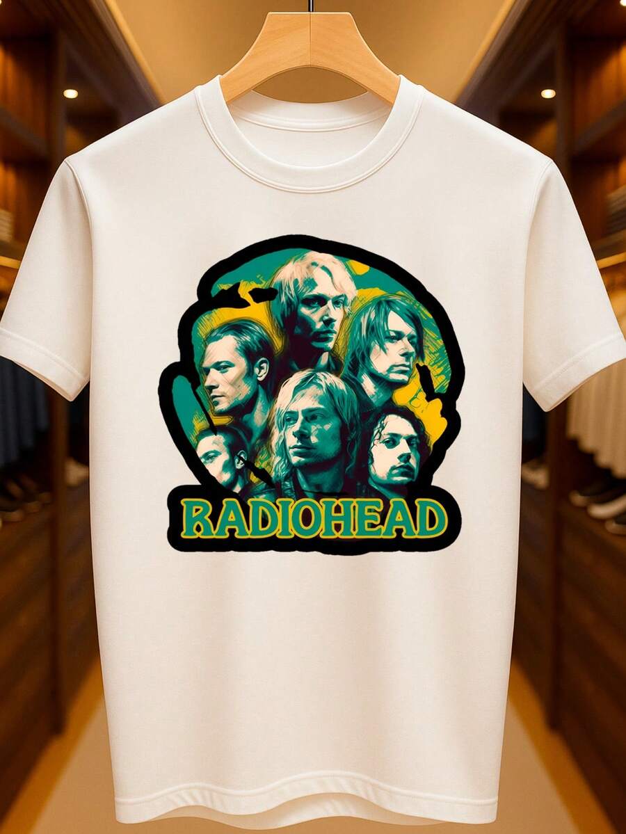 Camiseta RadioHead Banda Rock Alternativo Artístico Básica Unissex 100% Algodão Premium – Masculino e Feminino | Casual, Streetwear, Plus Size, Lançamento com Envio Imediato em Várias Cores - Branco - Visão 1