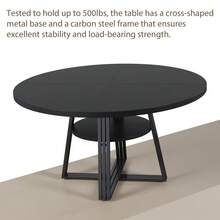 Mesa de comedor redonda para 4-6 personas, mesa de cocina de 119 cm con estante de almacenamiento, mesa de comedor de madera con base metálica para salón, sin sillas - negro - Ver 3