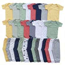 Baby Layette Kit 6 Pieces Bodysuit + Footed Pants 100% Cotton Newborn To Large – Boy, Girl And Unisex – Newborn Maternity Clothes - Assorted Colors Plain And Patterned - Unisex - View 10
