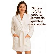 Luxury Microfiber Plush Velvety Soft Touch Thick Bathrobe For Men And Women Unisex - White - View 2