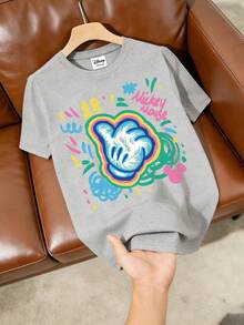 Disney Áo thun phong cách đường phố cổ điển, in logo chuột Mickey, được làm từ chất liệu cao cấp. Áo thun nam cổ tròn tay ngắn. - Xám - Xem 3