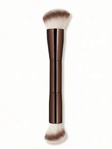 1Pc Double-Ended Face Makeup Brush With Ultra Soft Synthetic Bristles, Blush Contour Foundation Powder Brush, Rose Gold Professional Cosmetic Beauty Tool - Brown - View 5