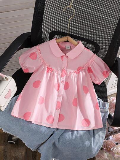 Girls' Polka Dot Print Shirt, Summer