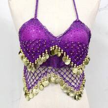 Áo croptop buộc dây tua rua đính sequin dành cho nữ, trang phục múa bụng phong cách Bohemian cho các lễ hội và buổi biểu diễn. - Nhiều màu - Xem 12