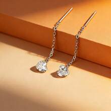 1对S925纯银奢华心形锆石耳环，镶嵌合成锆石，优雅高贵的珠宝礼物 - 銀色 - 查看 1