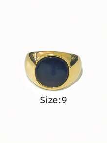 1 pieza Anillo de hombre minimalista casual ovalado, redondo, con diamante de imitación negros, hecho de acero inoxidable 316, chapado en oro de 18K por dentro y por fuera, impermeable e hipoalergénico, adecuado para hombres con estilo minimalista clásico - Anillos ovalados/redondos para hombre - Ver 40