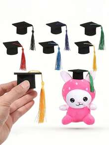 12pcs Mini Graduation Cap Tassels Bottle Cap Decor, Felt Made Colorful Tassel Mini Graduation Cap Miniature Graduation Party Decorations - Multicolor - View 12