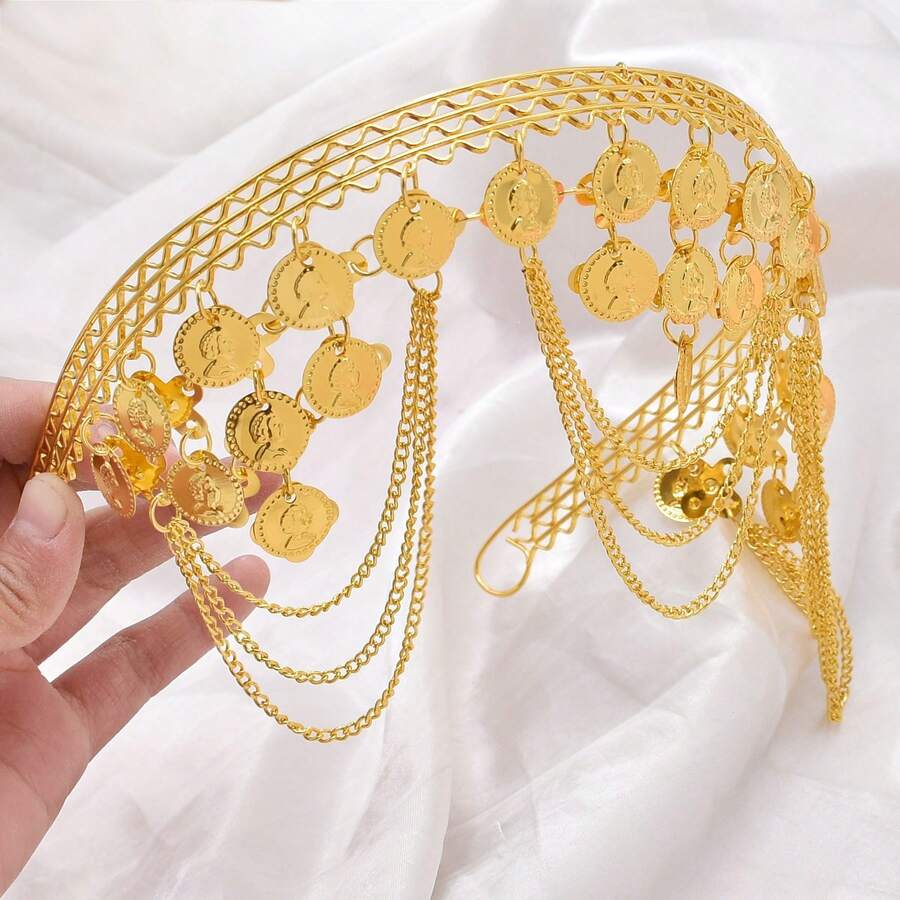 1pc Bohemian Style Coin Zinc Alloy Headband, Suitable For All Seasons - Gold - View 1