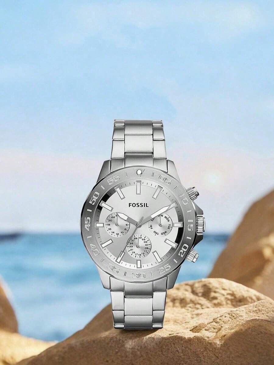 Fossil Men's All-Silver Stainless Steel Watch, With Multi-Functional Date Display, Large Dial Business Sports Watch BQ2490 - Silver - View 1