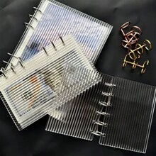 A5/A6/A7 亚克力条纹透明活页夹，透明多功能活页夹，透明贴纸活页夹，贴纸簿，照片收纳袋，可用作相册、预算计划本、日记本、笔记本、办公用品 - 彩色 - 查看 1