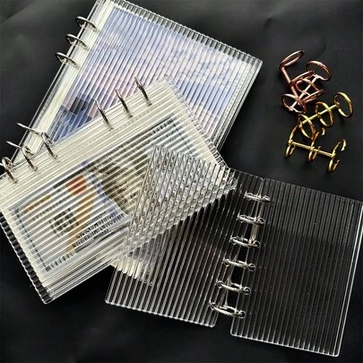 A5/A6/A7 Acrylic Striped Transparent Loose Leaf Binder, Transparent Multi-Functional Loose Leaf Binder, Transparent Sticker Book Loose Leaf Binder, Seal Book, Sticker Book, Photo Storage Bag, Can Be Used As Photo Album, Budget Planner, Diary, Notebook, Office Supplies