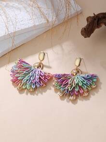 1 par de pendientes únicos hechos a mano con efecto de contraste de color y diseño de flor de cola de fénix, diseño distintivo, adecuado para vacaciones, fiestas, mercados y uso diario - Multicolor - Ver 3