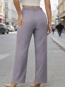 新款加大码女式休闲弹力腰拉链裤，四季皆宜，春季百搭 - 深灰色 - 查看 2