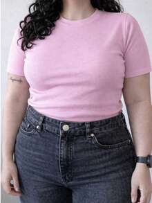 Basic T-Shirt With Round Neck, Short Sleeves, Ribbed Knit, Premium Style. Casual, Comfortable, And Suitable For Everyday Wear. - Baby Pink - View 1