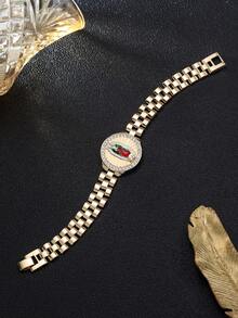 1件铜质圣母玛利亚钻石圆盘表带手链，基督教信仰，男女皆宜，适合日常佩戴、派对、祈祷。 - 金色 - 查看 6