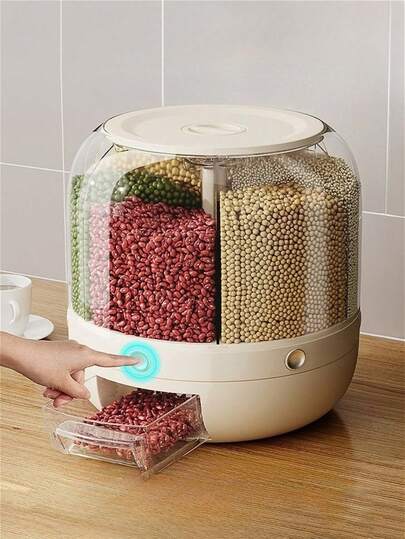1pc 360° Rotating Grain Storage Box Divided Rice Bucket Moisture-Proof Mothproof Rice Storage Tank Household Pressure Rice Bucket, There Are Multiple Colors To Choose From, Suitable For Storing Miscellaneous Grains And Rice, Insect And Dust Prevention,Cereal Storage Containers,Food Storage Containers,Kitchen Storage