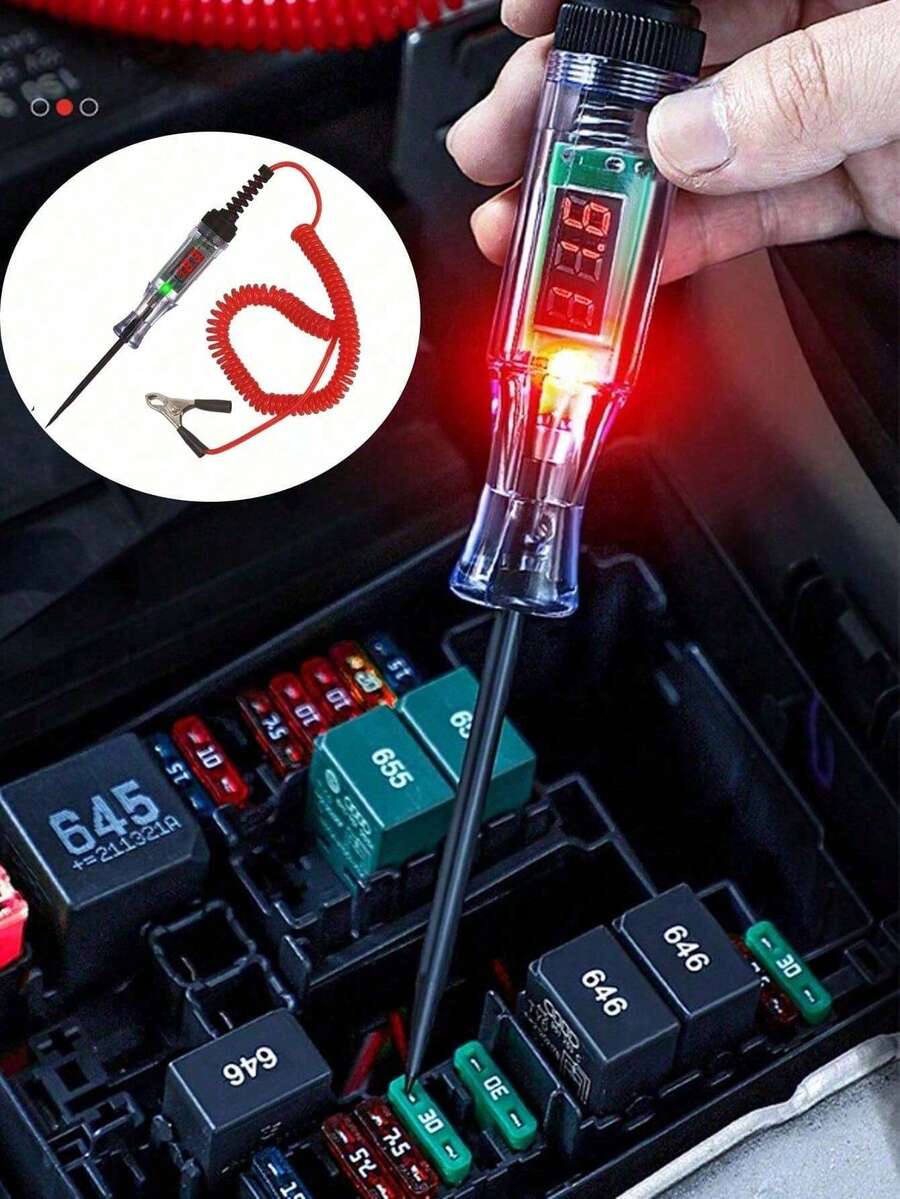 Penguji Tegangan Mobil Truk DC 6V 12V 24V, Tampilan Digital, Pena Probe Panjang, Bohlam, Alat Diagnostik Otomotif, Perbaikan Mobil