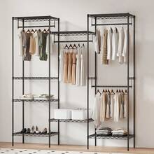 Heavy Duty Freestanding Closet Wardrobe Organizer - Black Metal Clothes Rack With 4 Hanging Rods, 8 Shelves - Adjustable Portable Bedroom Storage - Max 890LBS - Wire Design - Black - View 4