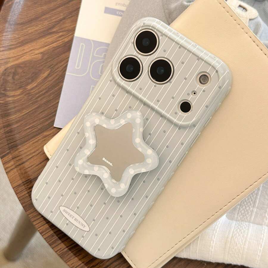 GUCADI 海泡藍、海軍藍 & 白色 Logo + 藍色五角星鏡面支架手機殼，適用於 Apple 17 Pro Max、15 軟殼、16 條紋星 Ins 風格、13 軟殼，個性化、創意、復古、幾何、極簡、小眾、Ins 風格 - 淺藍色 - 查看 1