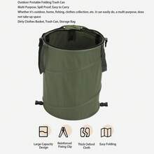 Basurero portátil de gran capacidad para camping: contenedor multiusos desplegable con tapa, fabricado en tela Oxford 600D resistente en color verde OD. - A - Ver 3