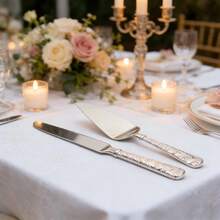 WINON 2pcs Rose Design Fashion Cake Knife & Spatula Set, Pie Dessert Party Service Set, Suitable For Stylish Wedding, Engagement, Anniversary, Birthday Parties - Silver - View 6